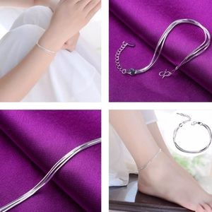 Silver Bracelet or Anklet Layered Snake Chain Ankle Brace